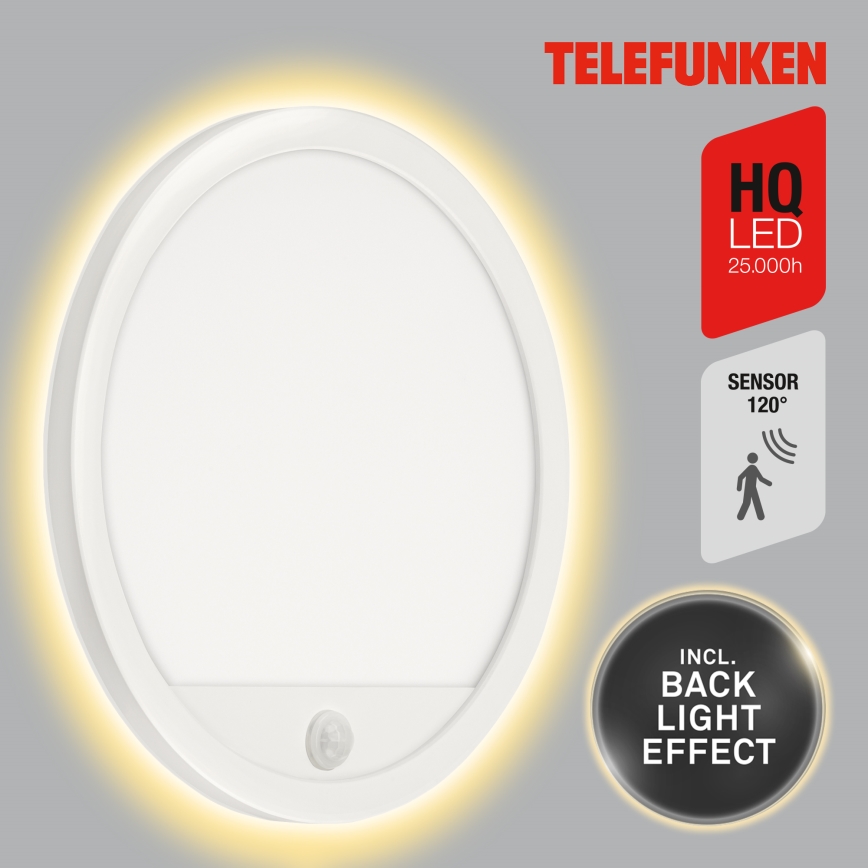 Telefunken 313706TF - LED Venkovní nástěnné svítidlo se senzorem LED/15W/230V IP44 bílá