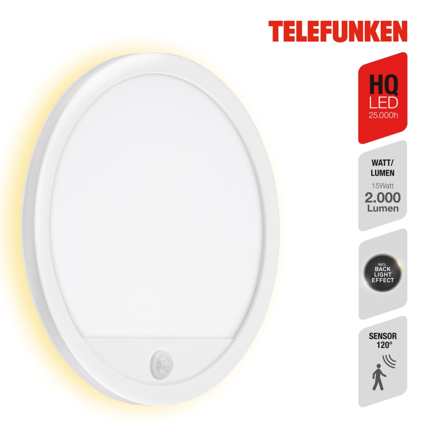 Telefunken 313706TF - LED Venkovní nástěnné svítidlo se senzorem LED/15W/230V IP44 bílá
