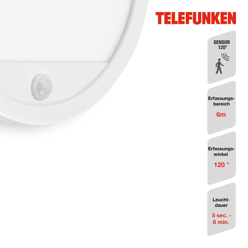 Telefunken 313706TF - LED Venkovní nástěnné svítidlo se senzorem LED/15W/230V IP44 bílá