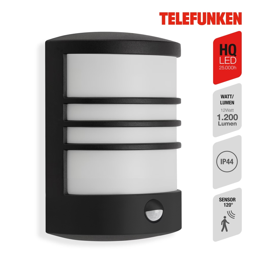 Telefunken 315505TF - LED Venkovní nástěnné svítidlo se senzorem LED/12W/230V IP44 černá