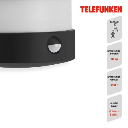 Telefunken 315505TF - LED Venkovní nástěnné svítidlo se senzorem LED/12W/230V IP44 černá