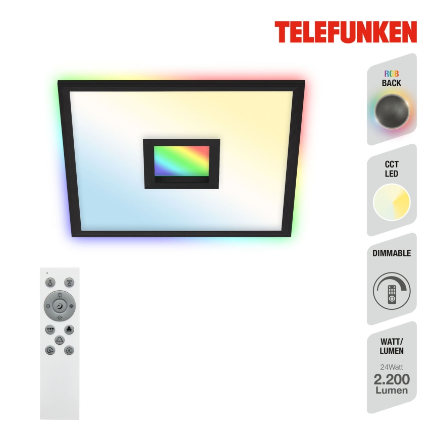Telefunken 319405TF - LED RGBW Stmívatelné svítidlo LED/24W/230V 2700-6500K černá + dálkové ovládání