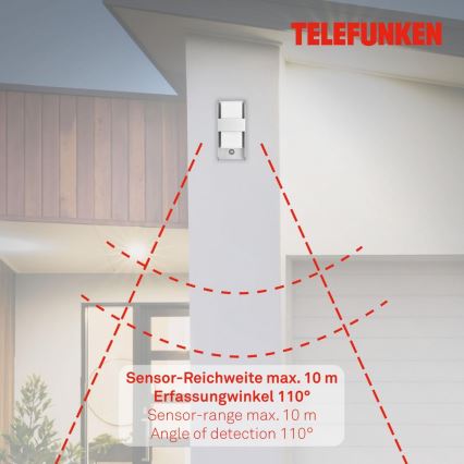 Telefunken 321104TF - Venkovní nástěnné svítidlo se senzorem 1xE27/12W/230V IP44 bílá