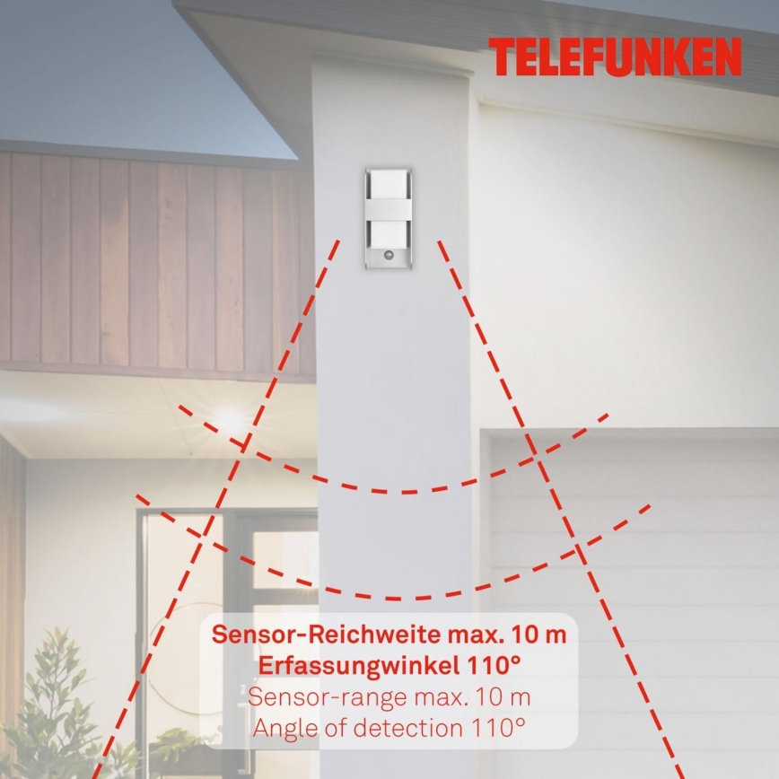 Telefunken 321104TF - Venkovní nástěnné svítidlo se senzorem 1xE27/12W/230V IP44 bílá