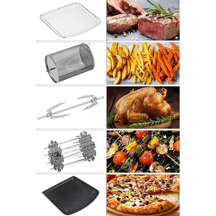 TESLA Electronics AirCook & Grill - Chytrá multifunkční digitální horkovzdušná fritéza 12 l 1800W/230V Wi-Fi