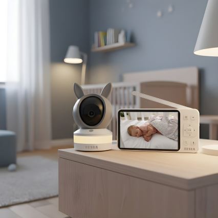 TESLA Electronics Bambino - Chytrá chůvička s monitorem 4 MP 2560p 5V 5000 mAh Wi-Fi Tuya šedá/bílá