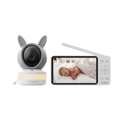 TESLA Electronics Bambino - Chytrá chůvička s monitorem 4 MP 2560p 5V 5000 mAh Wi-Fi Tuya šedá/bílá
