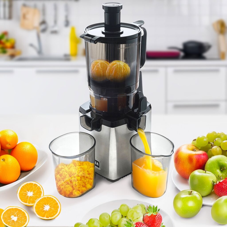 TESLA Electronics SlowJuicer Deluxe - Nízkootáčkový šnekový odšťavňovač 250W/230V nerez/černá