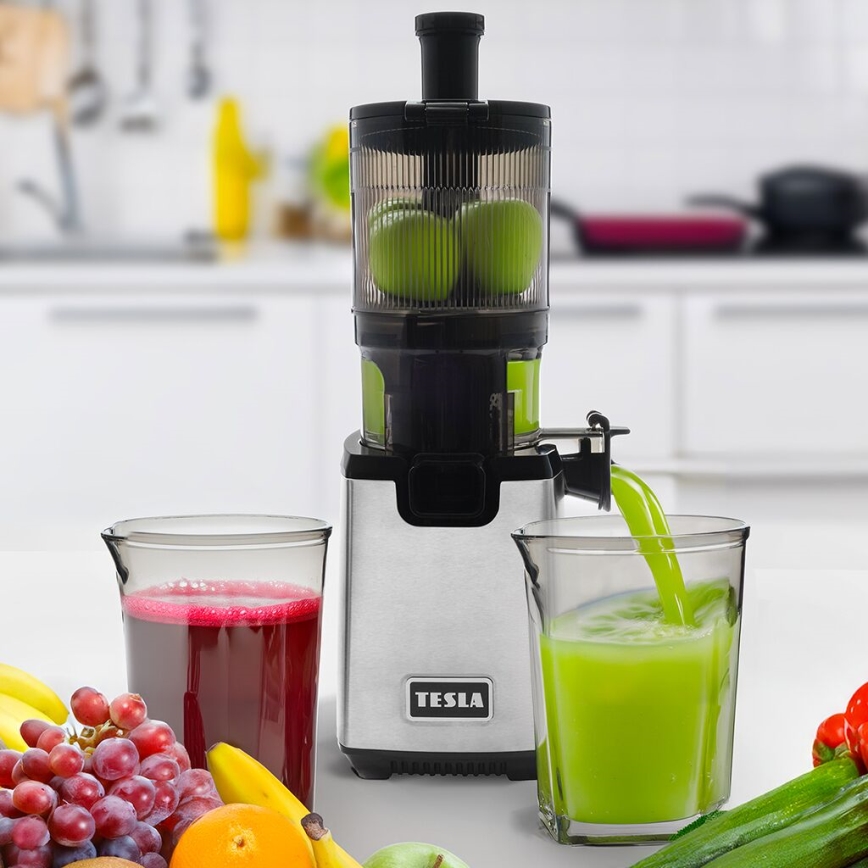 TESLA Electronics SlowJuicer Deluxe - Nízkootáčkový šnekový odšťavňovač 250W/230V nerez/černá