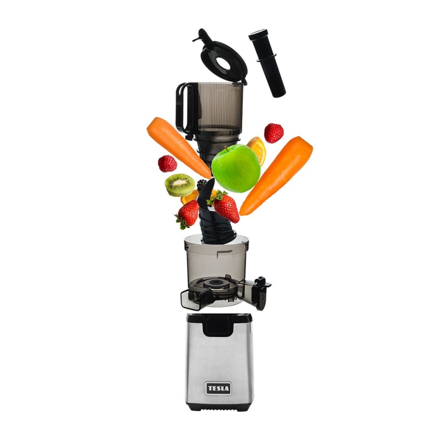 TESLA Electronics SlowJuicer Deluxe - Nízkootáčkový šnekový odšťavňovač 250W/230V nerez/černá
