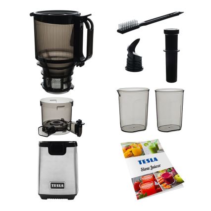 TESLA Electronics SlowJuicer Deluxe - Nízkootáčkový šnekový odšťavňovač 250W/230V nerez/černá