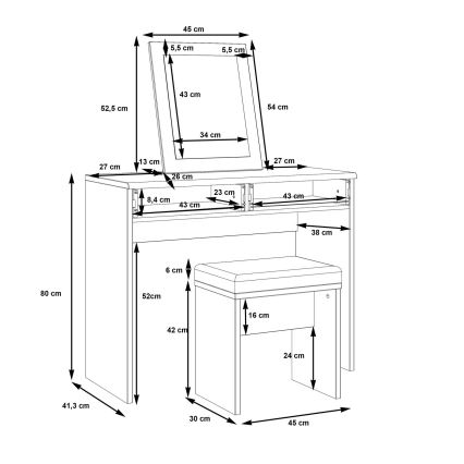 Toaletní stolek ERO 100x41 cm + taburet 45x30 cm hnědá/černá