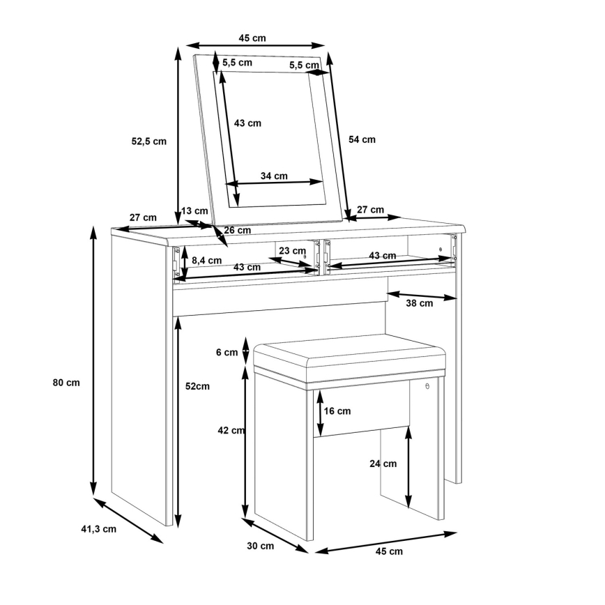 Toaletní stolek ERO 100x41 cm + taburet 45x30 cm hnědá/černá