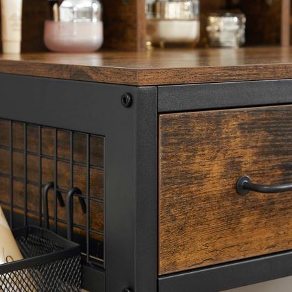 Toaletní stolek FLORA 90x40 cm + taburet 29x42 cm hnědá/černá