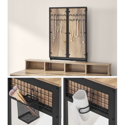 Toaletní stolek FLORA 90x40 cm + taburet 29x42 cm hnědá/černá