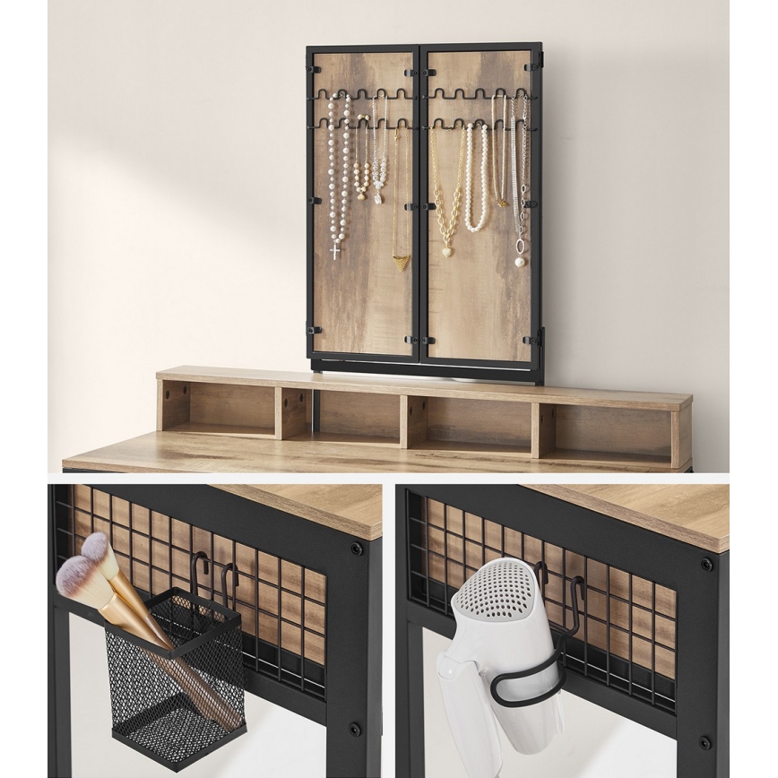 Toaletní stolek FLORA 90x40 cm + taburet 29x42 cm hnědá/černá