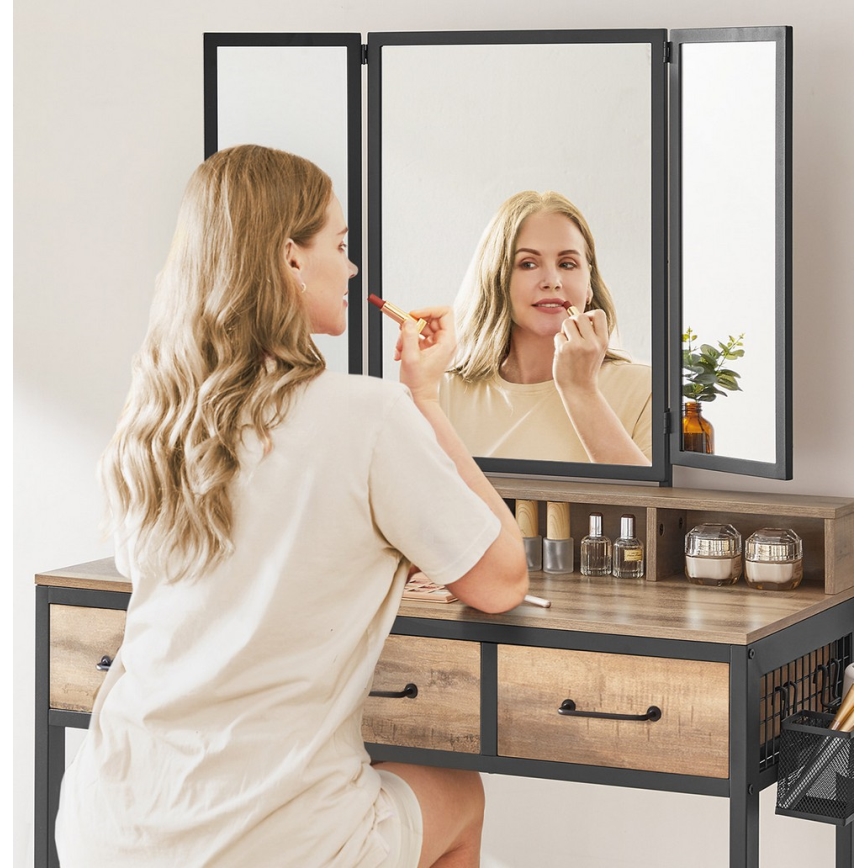 Toaletní stolek FLORA 90x40 cm + taburet 29x42 cm hnědá/černá