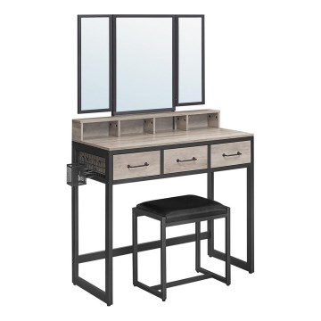 Toaletní stolek FLORA 90x40 cm + taburet 29x42 cm šedá/černá