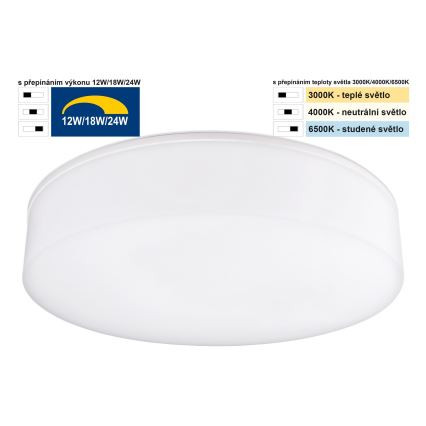 Top Light - LED Stmívatelné koupelnové stropní svítidlo BOXTER LED/12/18/24W/230V IP54 3000/4000/6500K pr. 28 cm