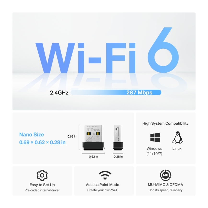 TP-Link - Bezdrátový Wi-Fi 6 USB nano adaptér