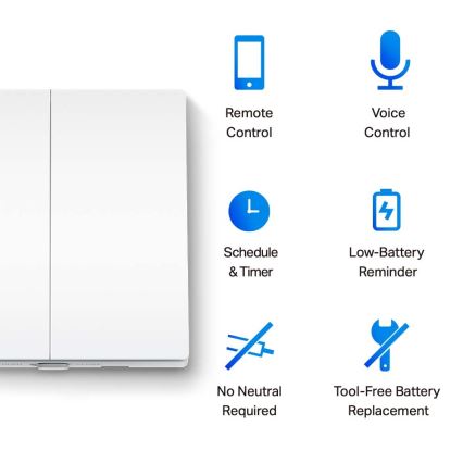TP-Link - Chytrý světelný vypínač dvoutlačítkový 2xAAA Wi-Fi