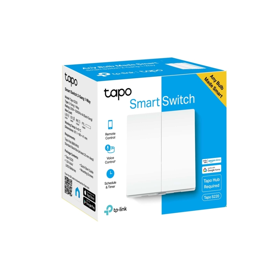 TP-Link - Chytrý světelný vypínač dvoutlačítkový 2xAAA Wi-Fi