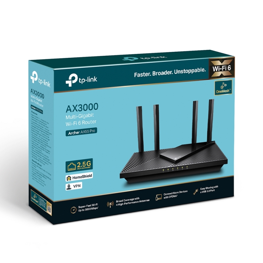 TP-Link - Dvoupásmový multigigabitový Wi-Fi 6 router s 2,5G portem Archer AX55 Pro