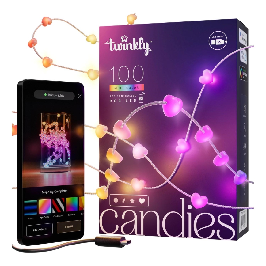 Twinkly - LED RGB Stmívatelný vánoční řetěz CANDIES 100xLED 8 m USB Wi-Fi