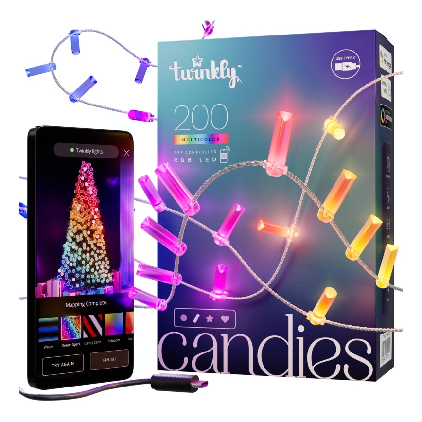 Twinkly - LED RGB Stmívatelný vánoční řetěz CANDIES 200xLED 14 m USB Wi-Fi