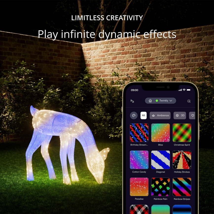 Twinkly - LED RGBW Stmívatelný venkovní vánoční sob REINGEERS 160xLED IP44 Wi-Fi