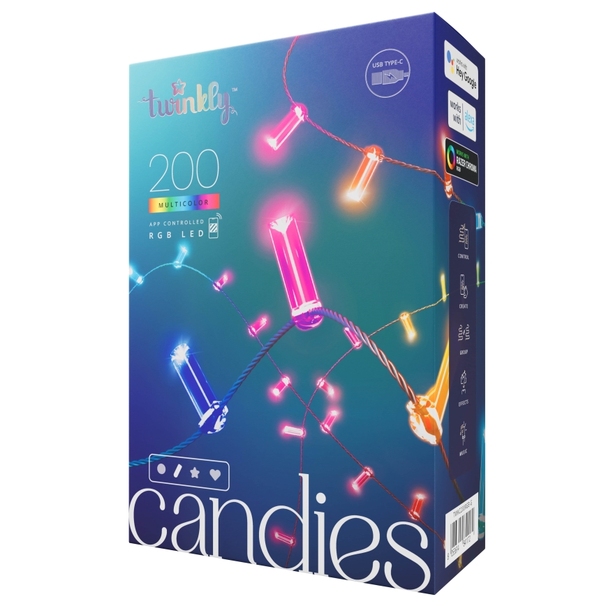 Twinkly - LED RGB Stmívatelný  řetěz CANDIES 200xLED 14 m USB Wi-Fi