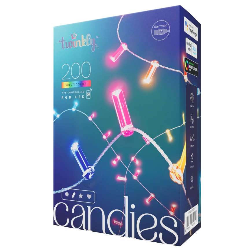 Twinkly - LED RGB Stmívatelný vánoční řetěz CANDIES 200xLED 14 m USB Wi-Fi