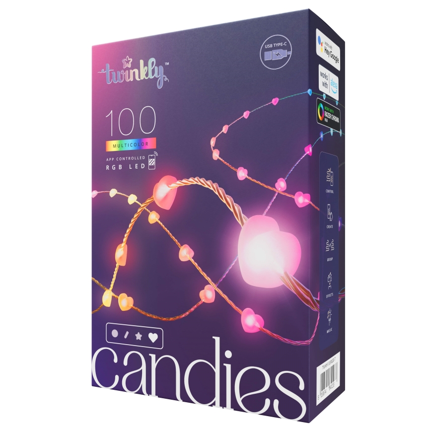 Twinkly - LED RGB Stmívatelný  řetěz CANDIES 100xLED 8 m USB Wi-Fi