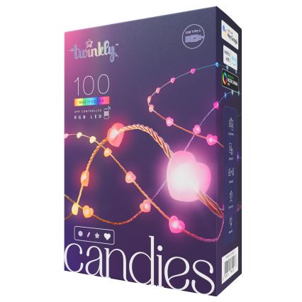 Twinkly - LED RGB Stmívatelný vánoční řetěz CANDIES 100xLED 8 m USB Wi-Fi