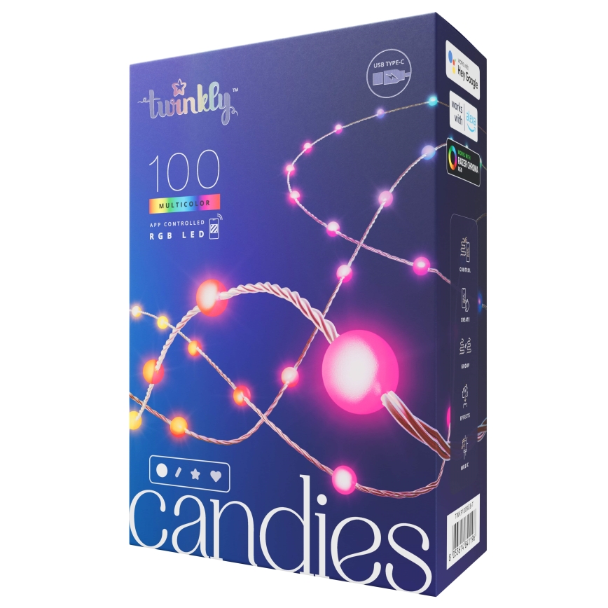 Twinkly - LED RGB Stmívatelný vánoční řetěz CANDIES 100xLED 8 m USB Wi-Fi