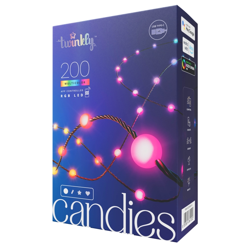 Twinkly - LED RGB Stmívatelný vánoční řetěz CANDIES 200xLED 14 m USB Wi-Fi