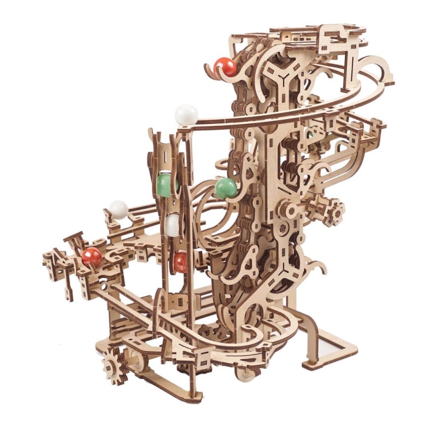 Ugears - 3D dřevěné mechanické puzzle Kuličková dráha řetězová