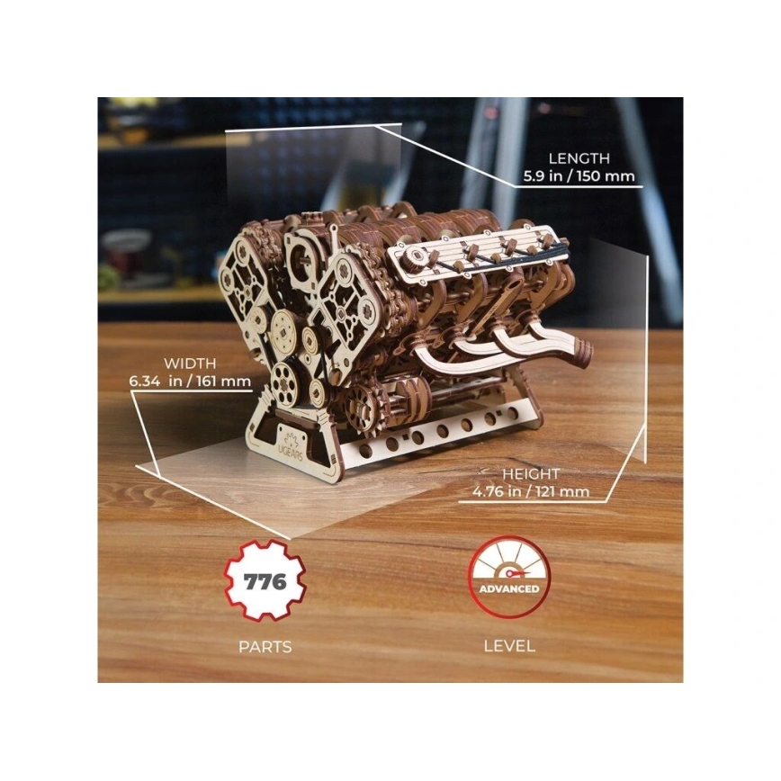 Ugears - 3D dřevěné mechanické puzzle Motor V8