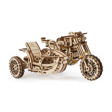 Ugears - 3D dřevěné mechanické puzzle Motorka scrambler s vozíkem
