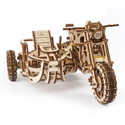Ugears - 3D dřevěné mechanické puzzle Motorka scrambler s vozíkem
