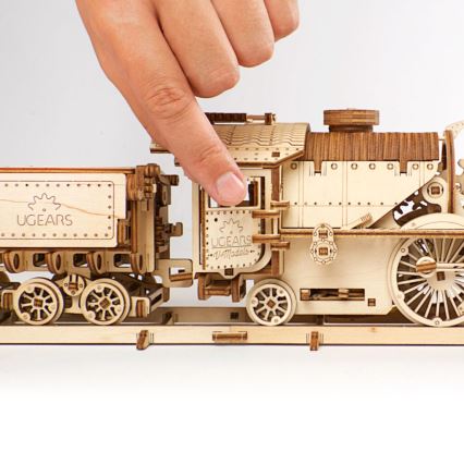 Ugears - 3D dřevěné mechanické puzzle V-Express parní lokomotiva s tendrem