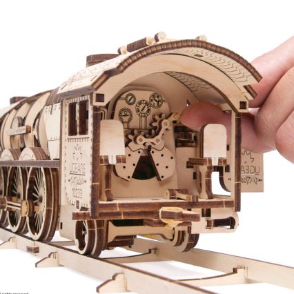 Ugears - 3D dřevěné mechanické puzzle V-Express parní lokomotiva s tendrem