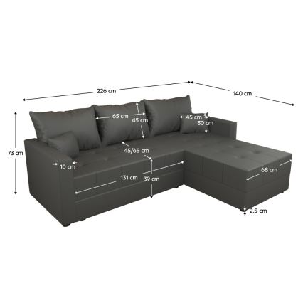 Univerzální rohová rozkládací sedací souprava do L DUBLIN šedá