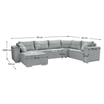 Univerzální rohová rozkládací sedací souprava do U LONDON šedá