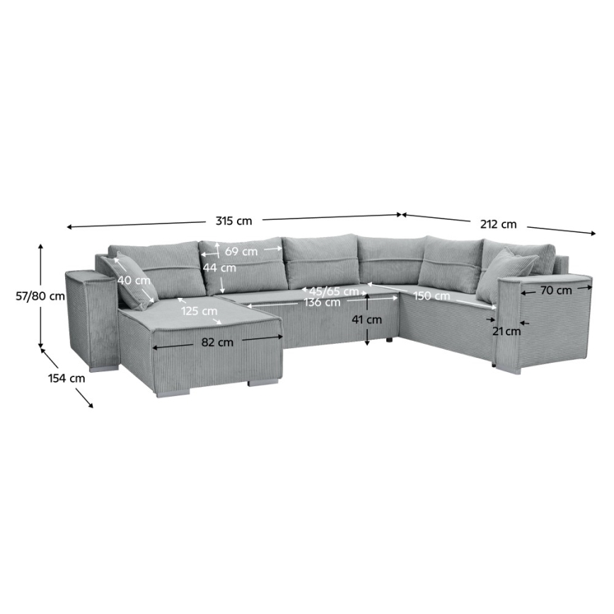 Univerzální rohová rozkládací sedací souprava do U LONDON šedá