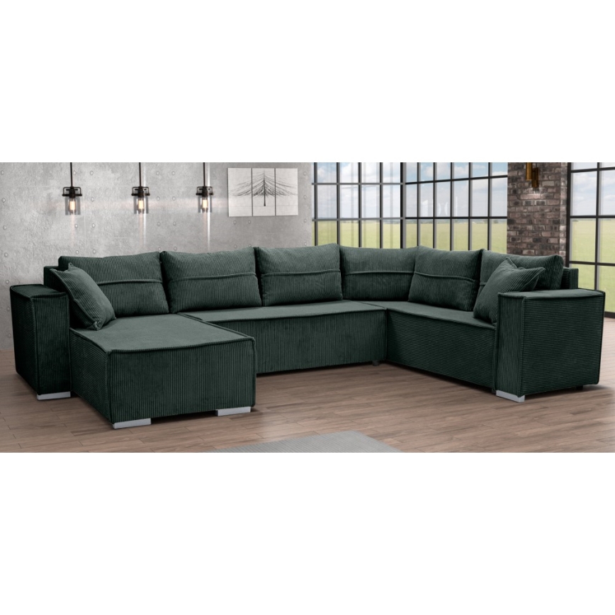 Univerzální rohová rozkládací sedací souprava do U LONDON zelená