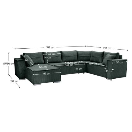 Univerzální rohová rozkládací sedací souprava do U LONDON zelená