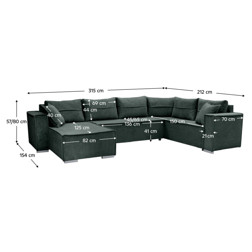 Univerzální rohová rozkládací sedací souprava do U LONDON zelená