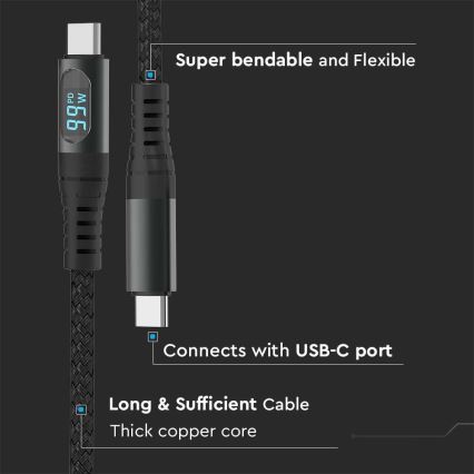 USB-C kabel s LED displejem 100W 1m