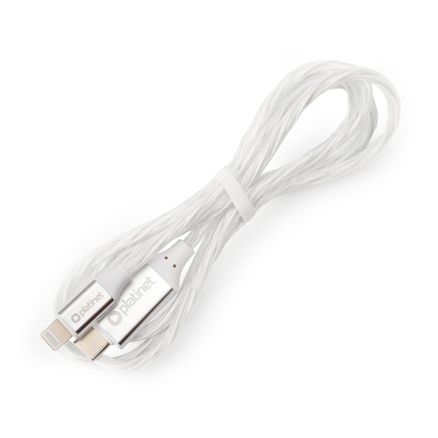 USB kabel USB-C / Lightning konektor s LED podsvícením 27W 1m bílá